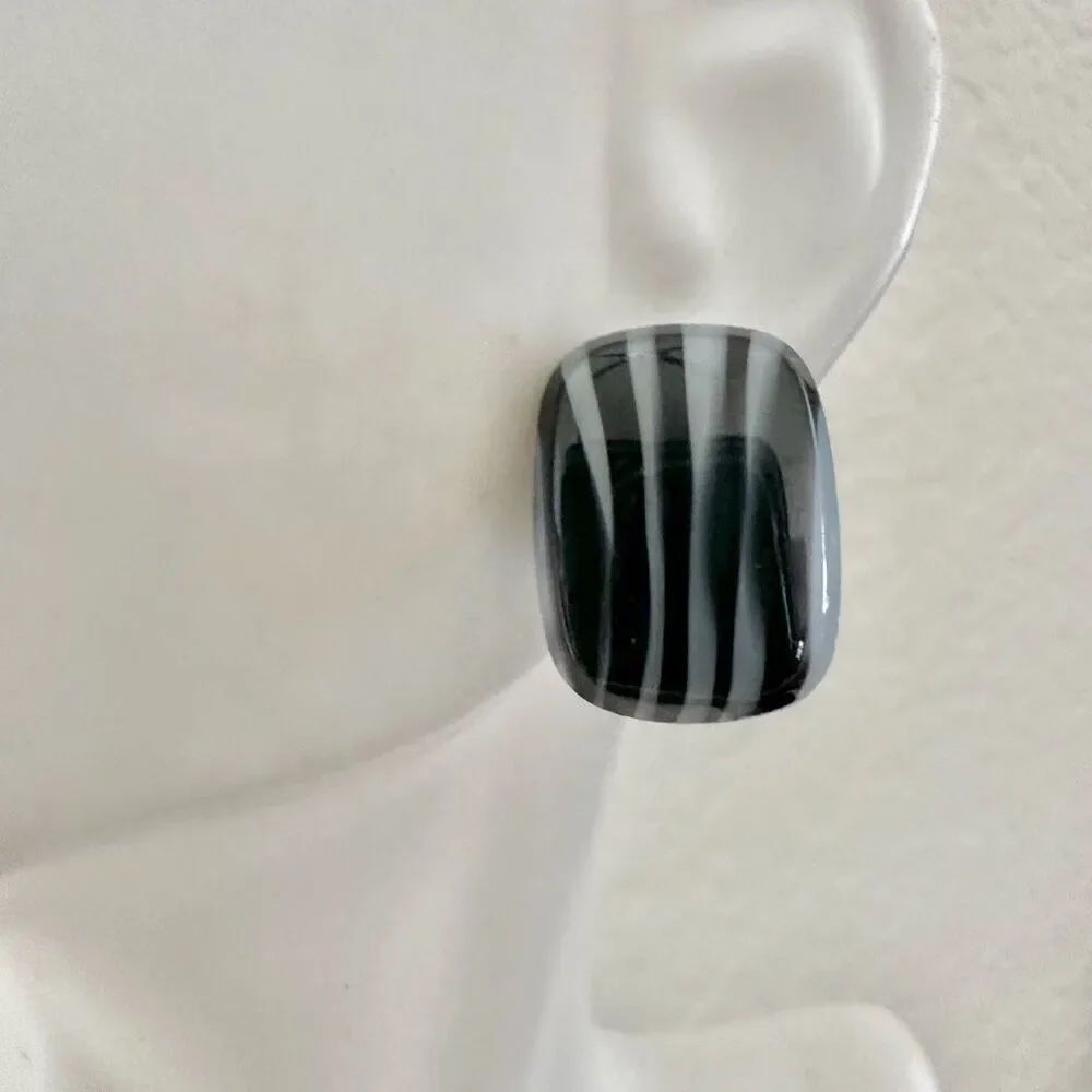 Grey and black striped post earrings